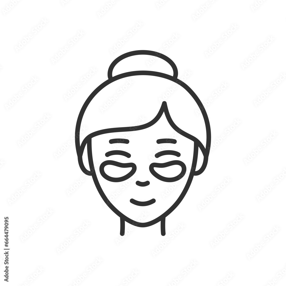 Woman with patches under her eyes, linear icon. Line with editable stroke Woman with patches under her eyes, linear icon. Line with editable stroke