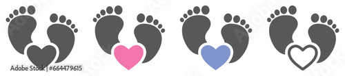 Set of baby footprints with heart, i love baby foot. Heart, baby foots. Baby feet icon. Vector.