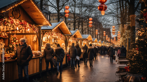 boutiques illuminés au marché de Noël © Sébastien Jouve
