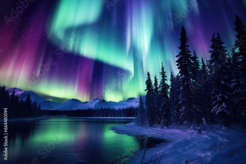 Colorful auroras lighting up a polar night sky. © furyon