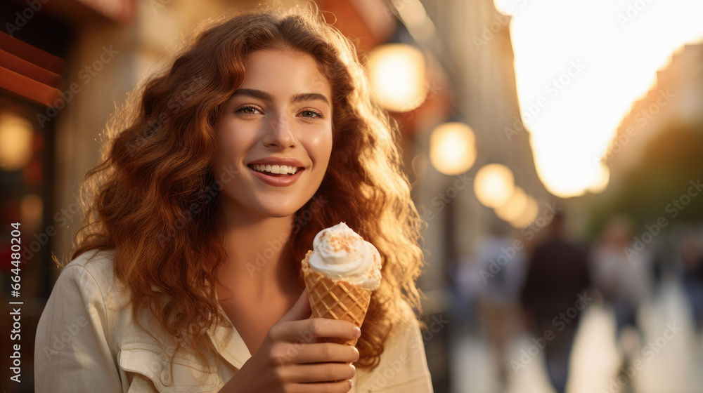 Traveler in Paris - A Young Woman Eating Ice Cream as She Explores the Hustle and Bustle of the City Traveler in Paris - A Young Woman Eating Ice Cream as She Explores the Hustle and Bustle of the City