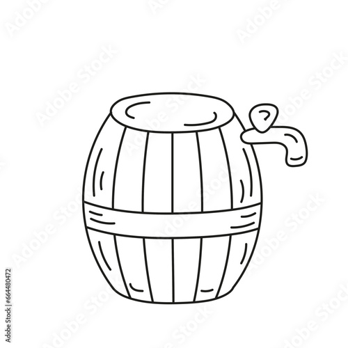 Barrel of beer vector illustration in Doodle style. Isolated icon black line. Wooden barrel with tap