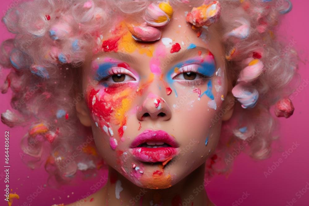 Hyperrealistic Glitter Portrait: Vibrant Pink Aesthetic