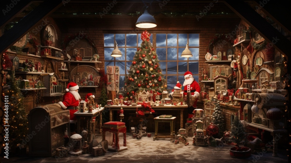 santa claus in the christmas shop generated by AI