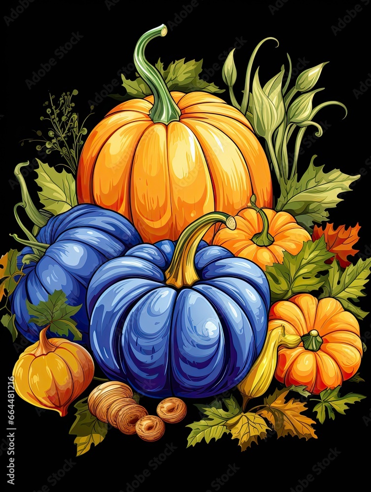 Colorful pumpkins on a white background. Generated by AI.