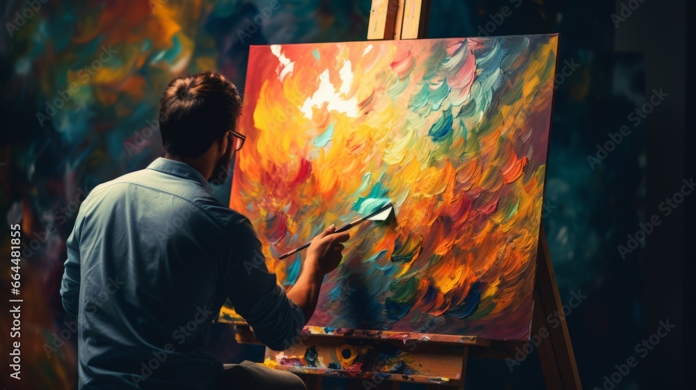 artist in the process of creating a painting