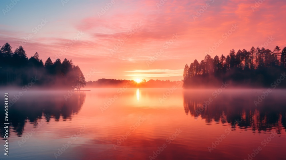 a beautiful sunset over a perfectly smooth lake