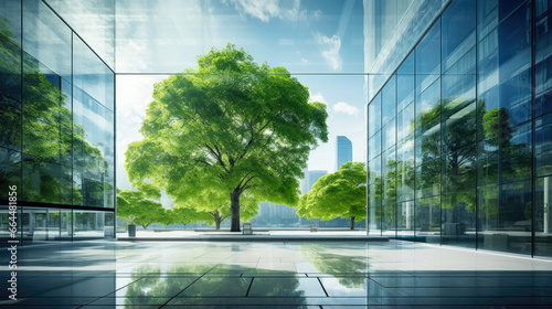 Urban Greenery: Trees and Glass Office Building