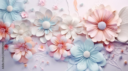 Paper art pastel white, blue and pink flowers backgroundpaper art pastel white, blue and pink flowers background photo