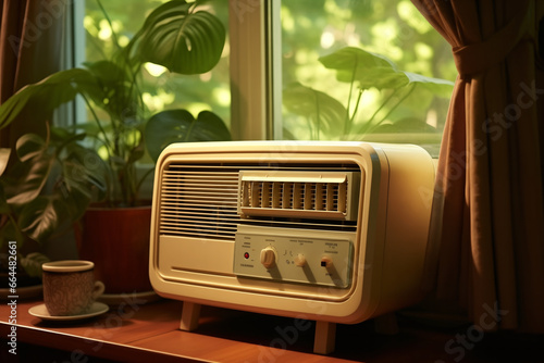 A throwback to yesteryears, a vintage 1980s air conditioner stands out, evoking memories of past summers and antiquated technology.