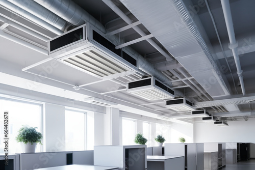 Fototapete In a sleek office setting, intricate ventilation ducts paired with air conditioning units work seamlessly, ensuring steady and balanced airflow