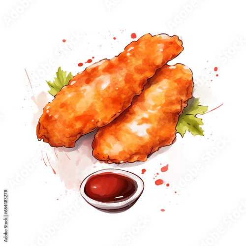 Crispy Chicken Tenders Watercolor - Delicious Food Illustration