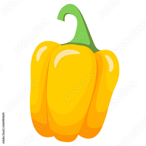 Sweet yellow bell pepper cartoon .Pepper paprika.Ripe harvest.Isolated on white background. artoon vector illustration.Culinary spice.