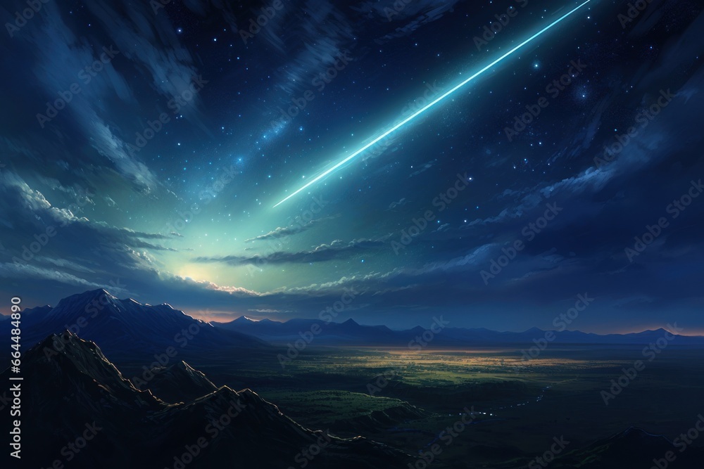 Gleaming comet racing across the vast night sky.