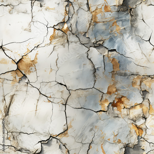 Seamless cracked concrete wall with gold background, ai generative pattern