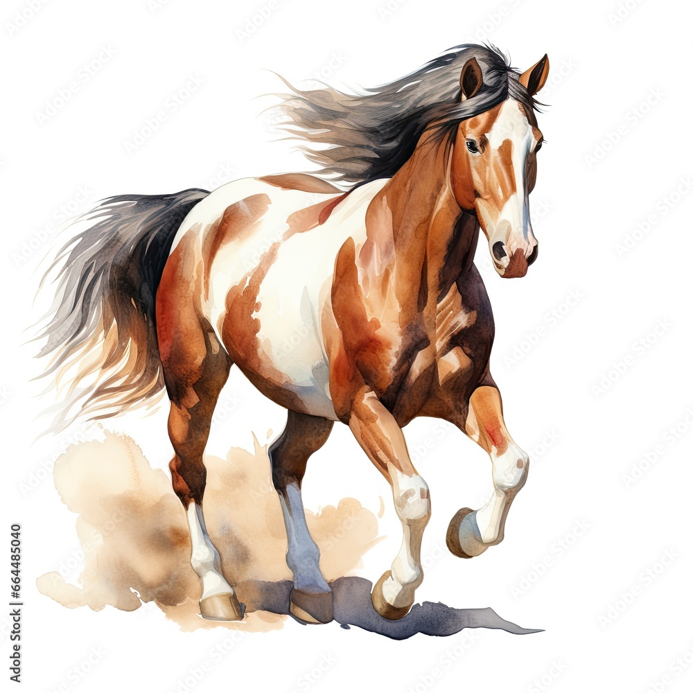 Fototapeta premium Horse running in watercolor design.