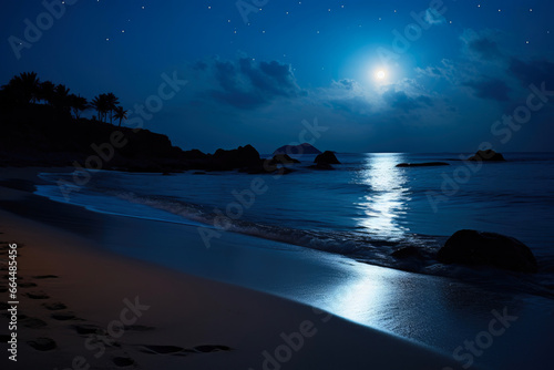 Nocturnal Bliss: Calm Ocean Waves in Moonlight