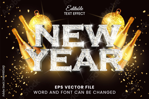 New year glittery silver luxury editable vector text effect
