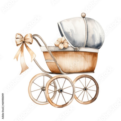 Watercolor Baby carriage Clipart on white background.