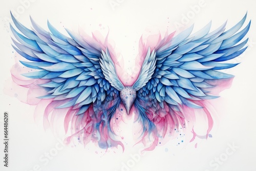 Beautiful magic watercolor blue pink wings. © MDBaki