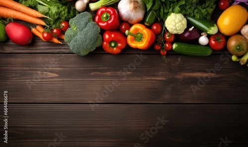 Vegetables on old wood table background.