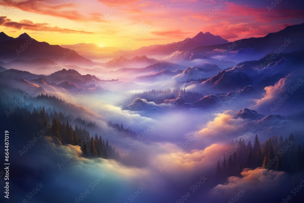 Swirling mists merging with the colors of dawn and dusk.