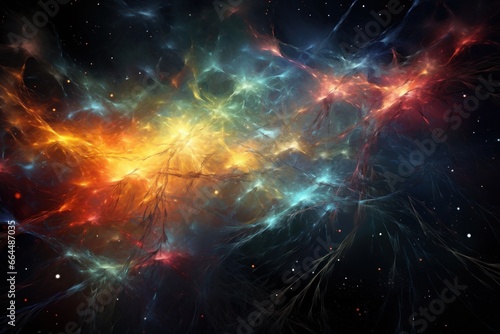 Synaptic fireworks of neural networks in an abstract mindscape. photo