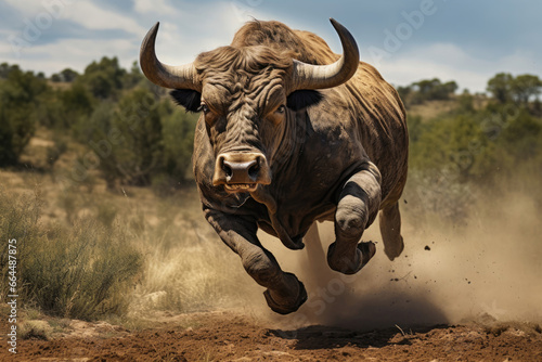 Running bull in the wild