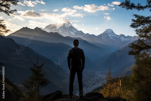 Solitude in the Mountains  A Man s Silhouette