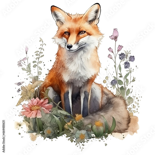 Watercolor fox ilustration ai generate