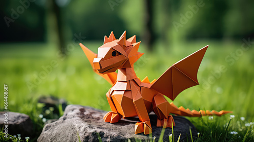 Fantastic origami dragon made out of paper. Hobby, crafts from cardboard and colored paper.  © IndigoElf