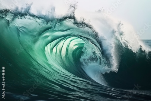 Extreme close up of thrashing emerald ocean waves.