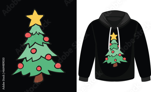 winter Christmas hoodie design of tree with stars