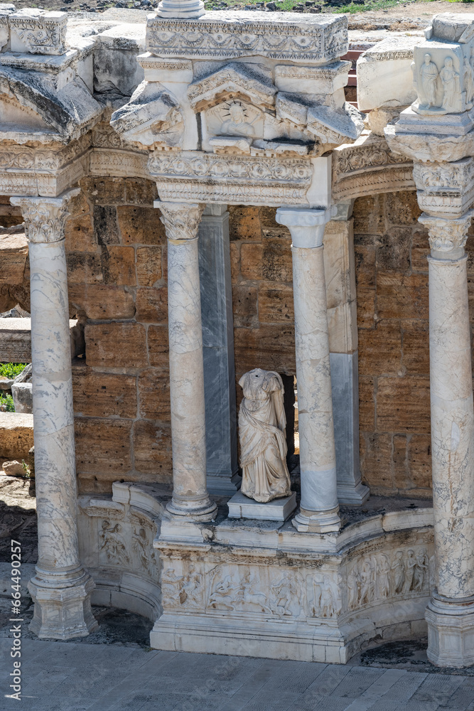 Ancient classic ruins in Hierapolis, by Pamukkale in Turkish Anatolia