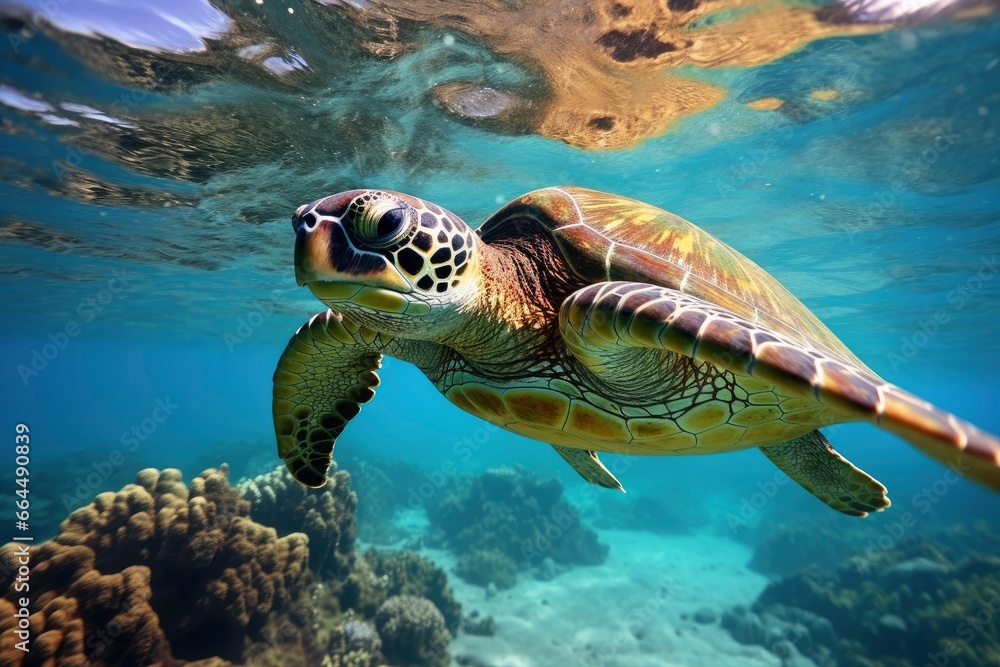 Fototapeta premium Green turtle at the seawater.