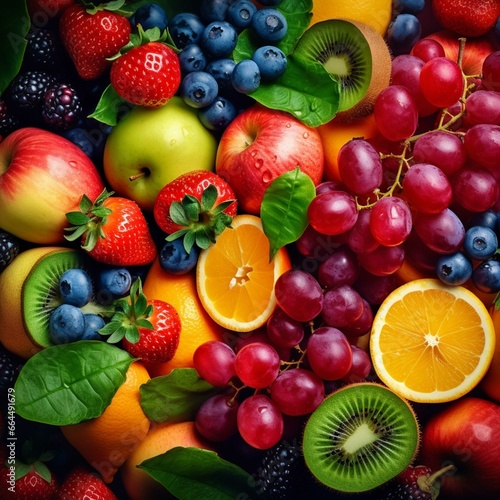 Mix of fresh berries and fruits. Healthy food background. Close up.