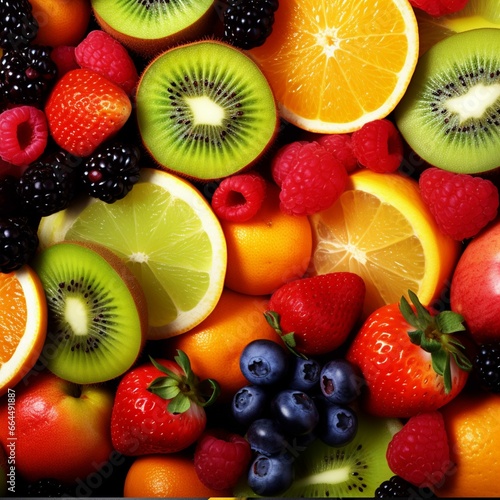 Mix of fresh berries and fruits. Healthy food background. Close up.