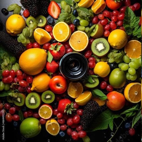 Mix of fresh berries and fruits. Healthy food background. Close up.