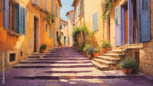 The streets of Italy or Spain are decorated with beautiful colorful flowers, in watercolours © hassani