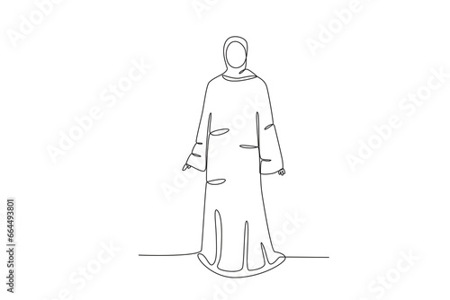 Front view of a woman wearing an abaya. Abaya one-line drawing