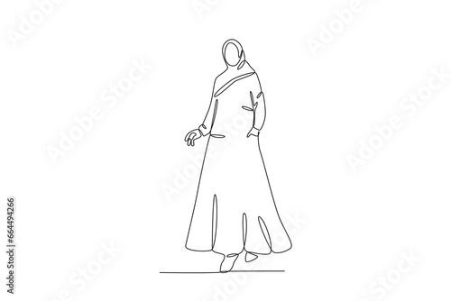 A woman wearing a Muslim dress. Abaya one-line drawing