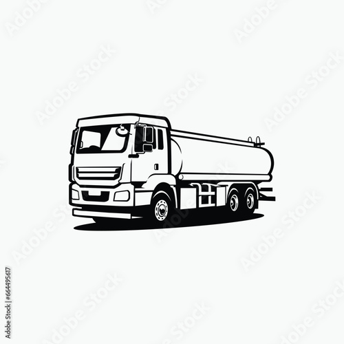 Tank Truck Fuel Truck or Tanker Truck Monochrome Isolated in Black and White Vector