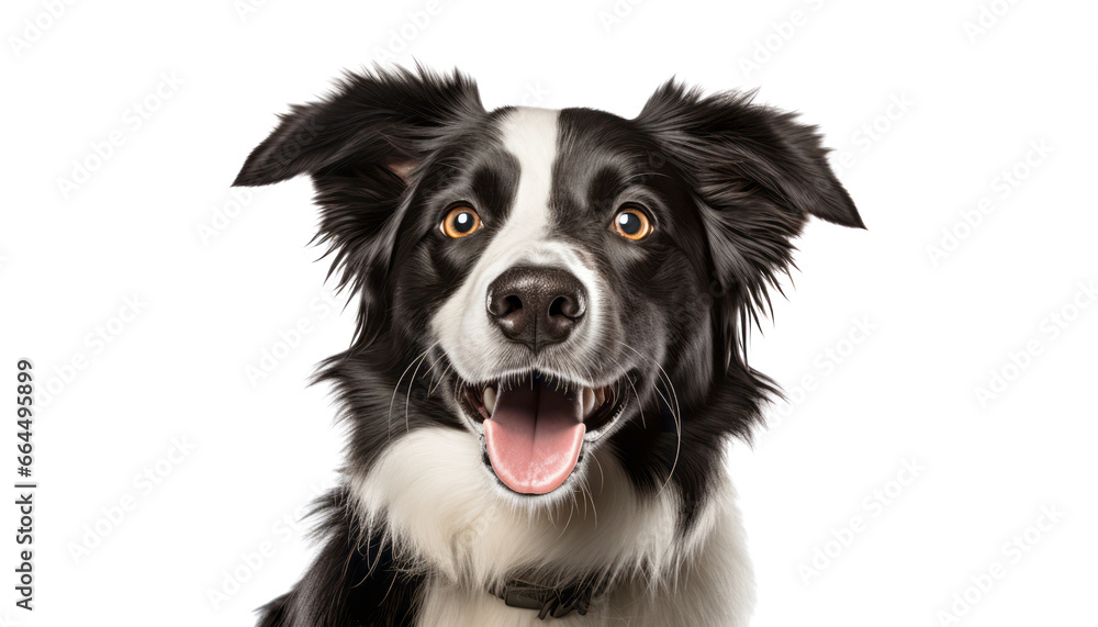 black and white dog isolated on transparent background cutout