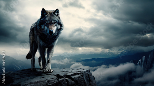 wolf in winter, cloudy background © rodrigo