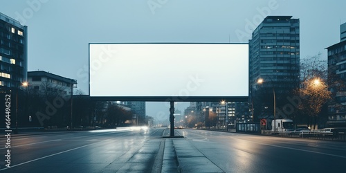 Empty billboard on the building. Blank mock - up of an outdoor info banner photo