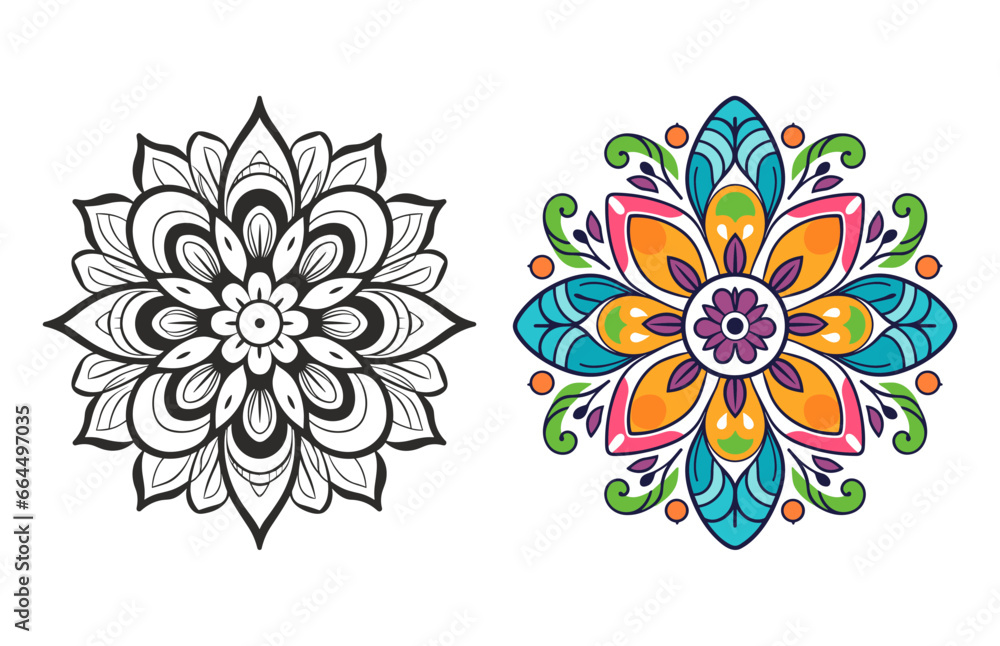 Colorful Mandala Vector Bundle, Set of Vector boho mandala illustration, Ornamental Floral Mandala Set