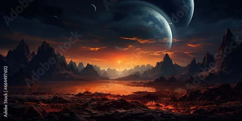 Landscape of an alien planet, view of another planet surface, science fiction background. © Павел Озарчук