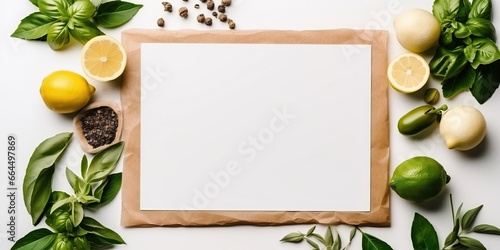 Mock up Menu frame paper on the background  top view with white background