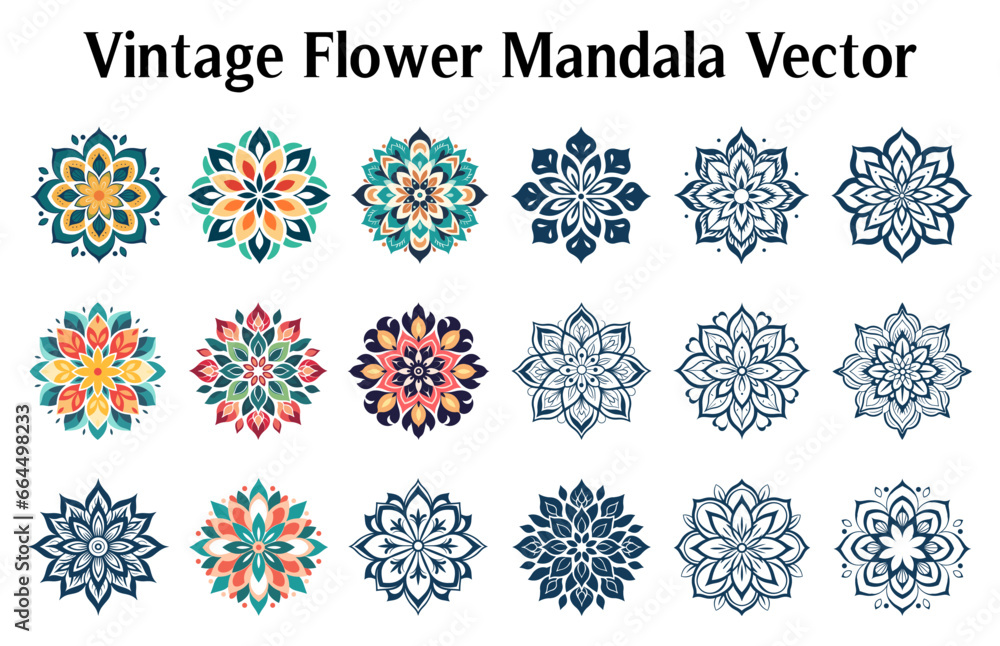 Colorful Mandala Vector Bundle, Set of Vector boho mandala illustration, Ornamental Floral Mandala Set