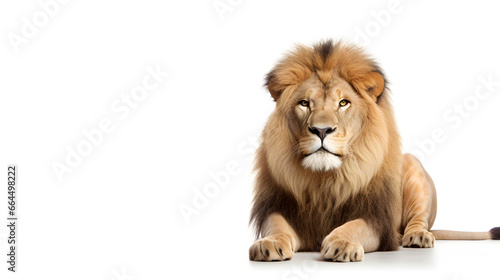 A lion walking past isolated on white  © Dionysus